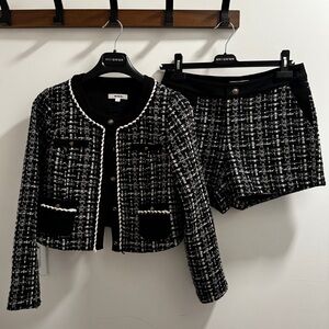 Chic Black and White Tweed blazer with shorts set